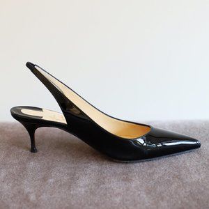 SOLD! Christian Louboutin Kate 55 Black Patent Leather Slingback Pumps